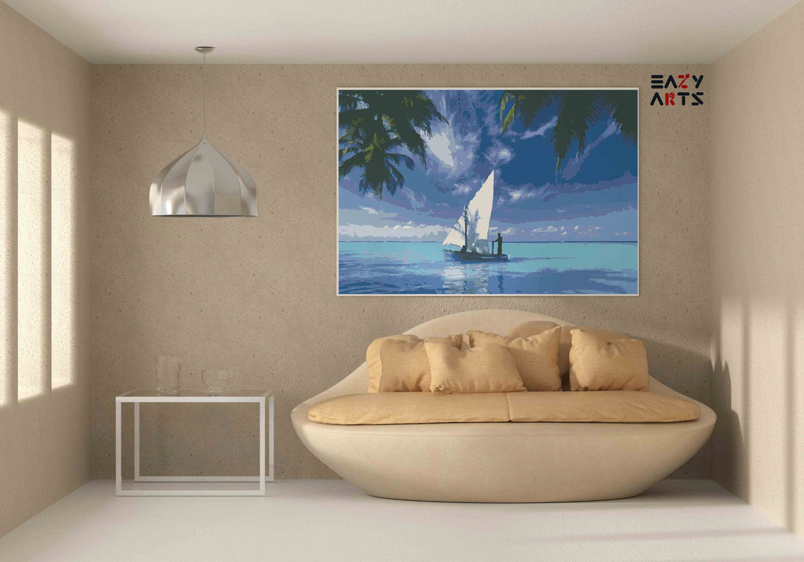 Tranquil Sailboat on Tropical Waters Paint by Numbers Kit