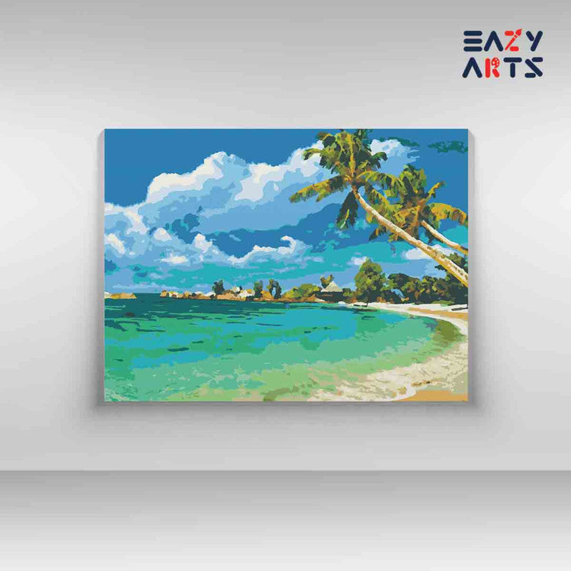 Tropical Paradise Beach with Clear Waters Paint by Numbers Kit
