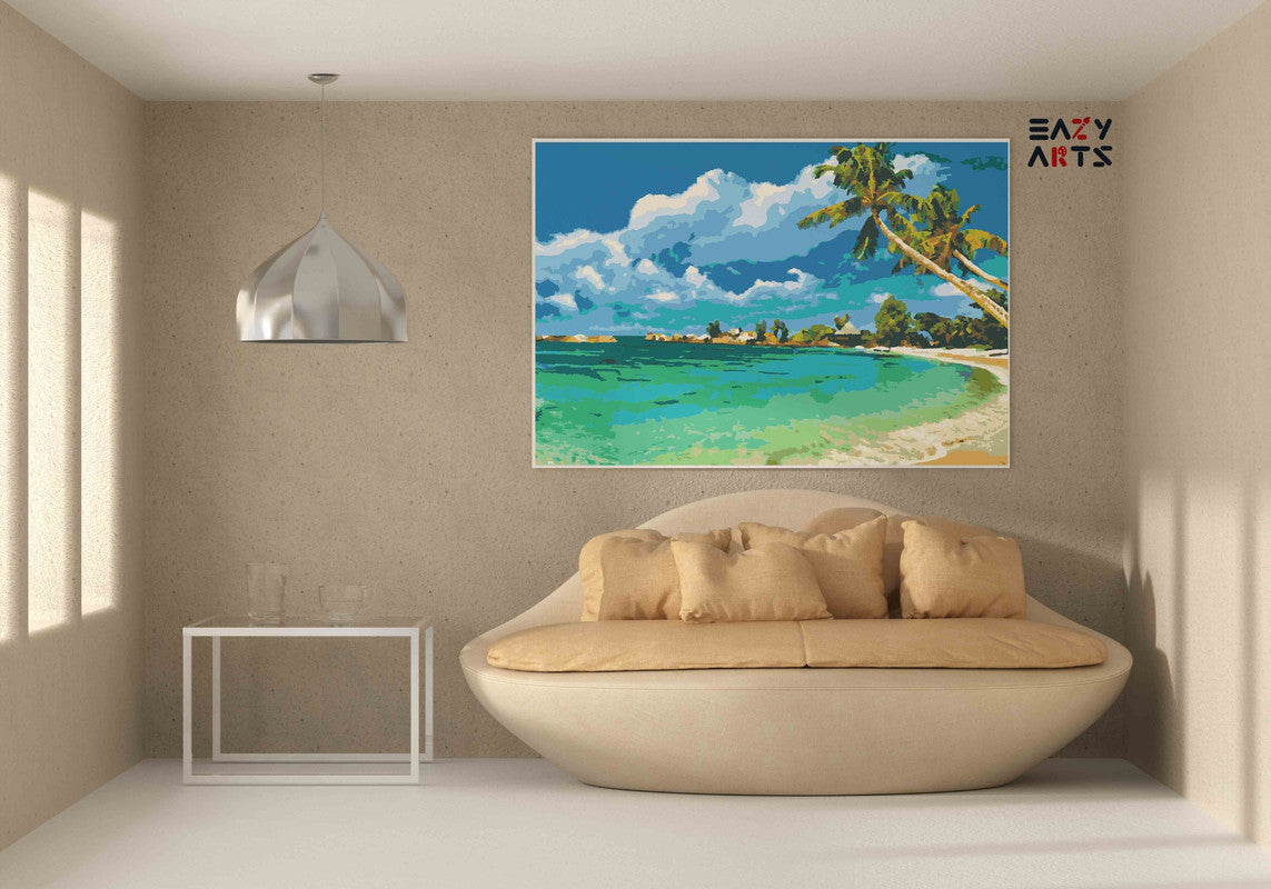 Tropical Paradise Beach with Clear Waters Paint by Numbers Kit