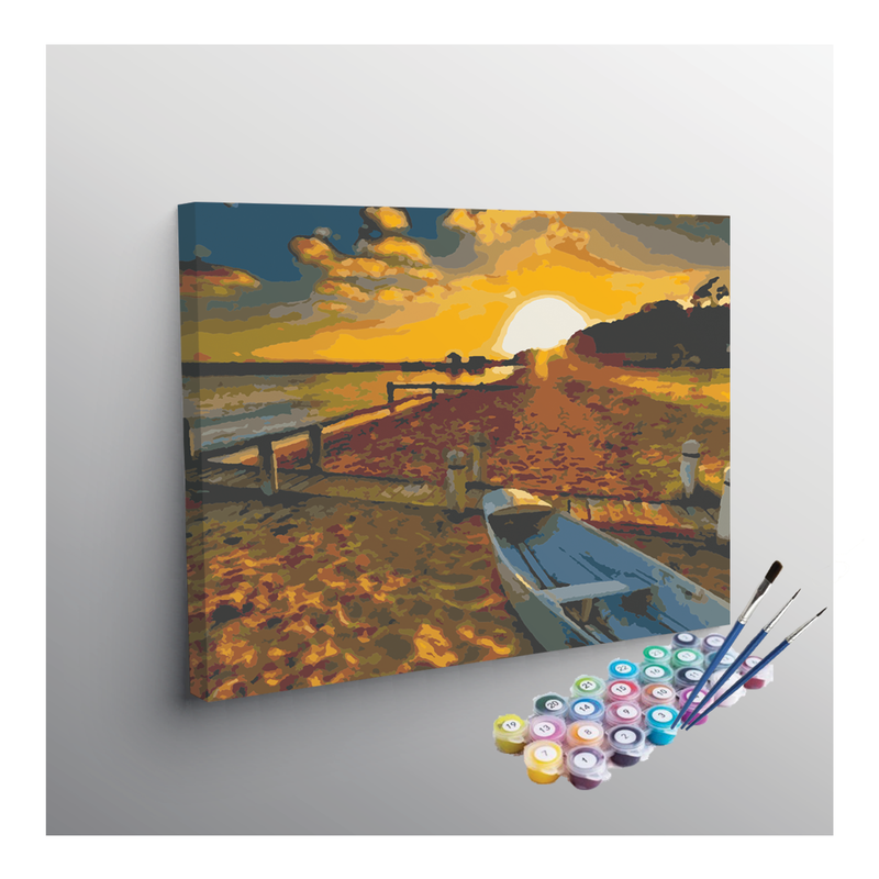Golden Sunset Over Serene Beach Paint by Numbers Kit