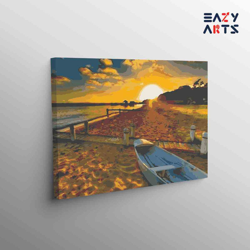 Golden Sunset Over Serene Beach Paint by Numbers Kit