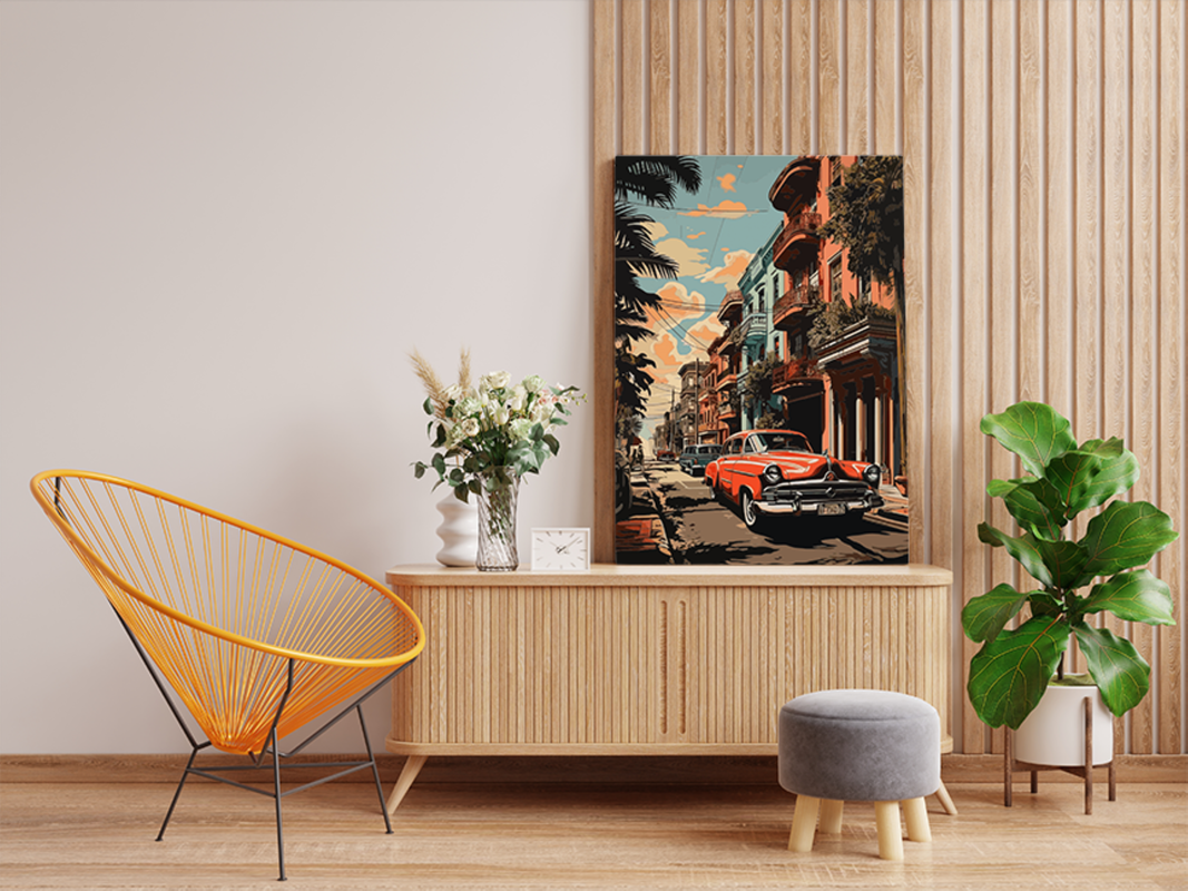 Vintage Car on Vibrant Urban Street Paint by Numbers Kit