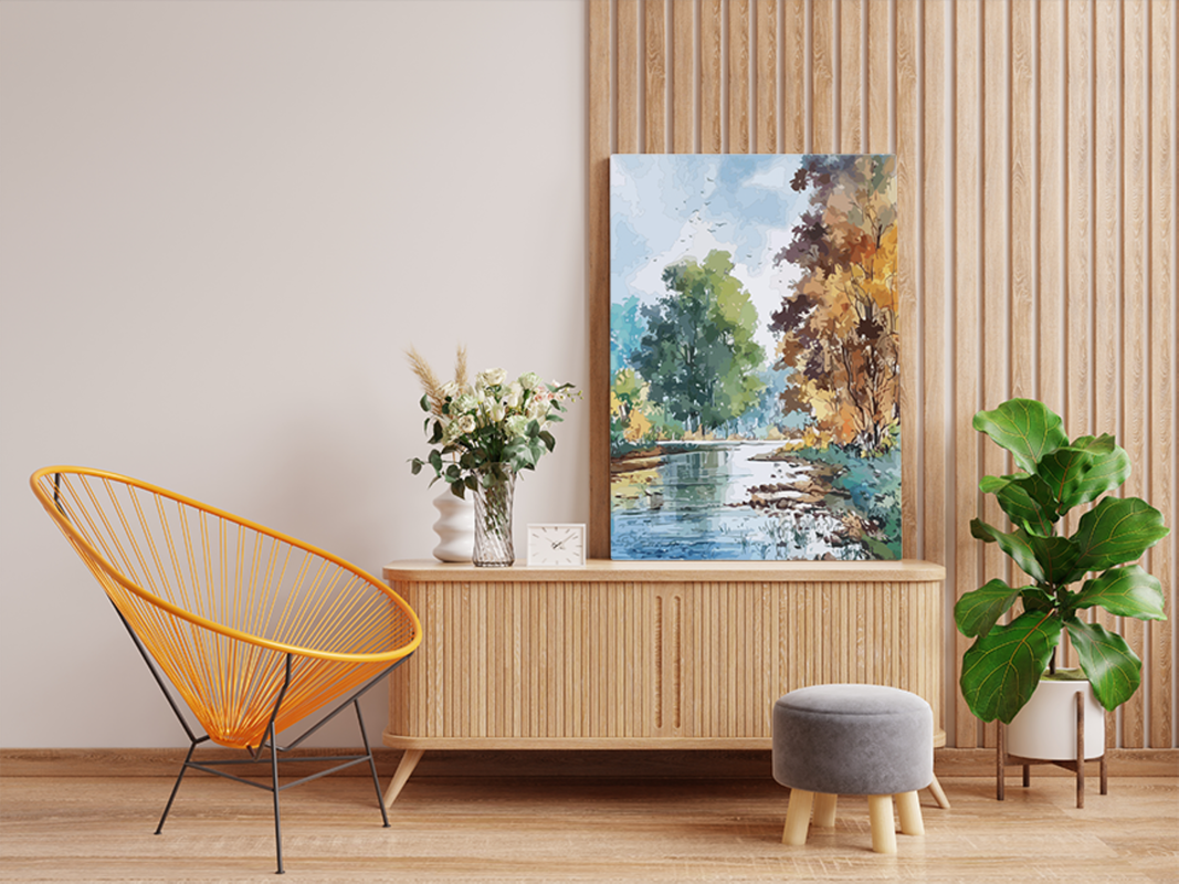 Serene Riverbank with Autumn Trees Paint by Numbers Kit