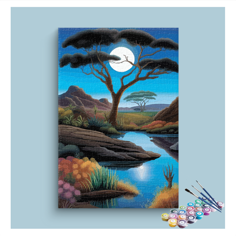 Moonlit African Landscape Paint by Numbers Kit
