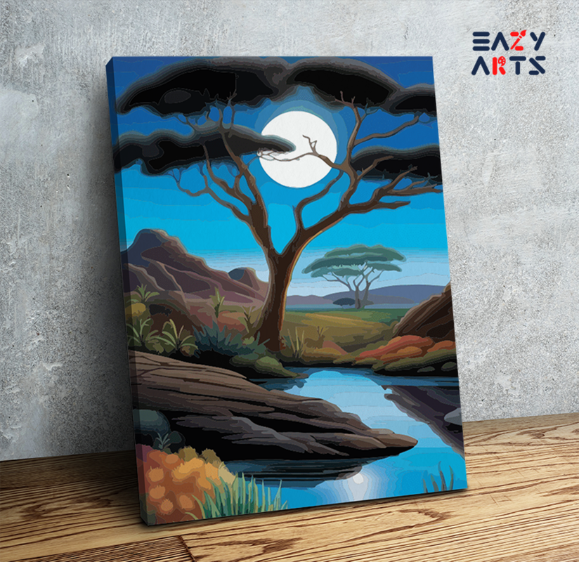 Moonlit African Landscape Paint by Numbers Kit