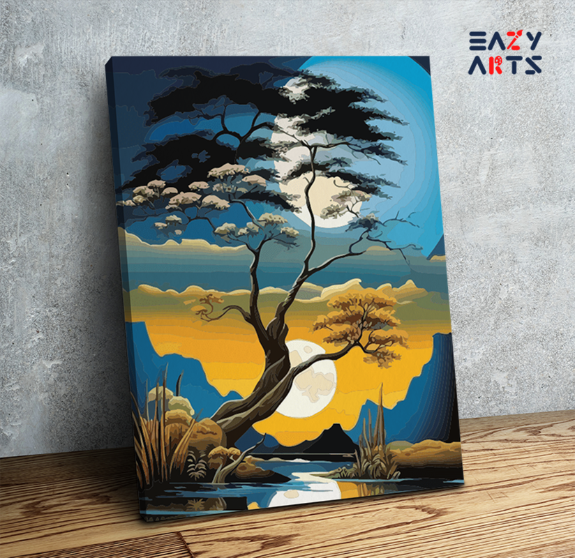 Dual Moon Reflections in Tranquil Waters Paint by Numbers Kit