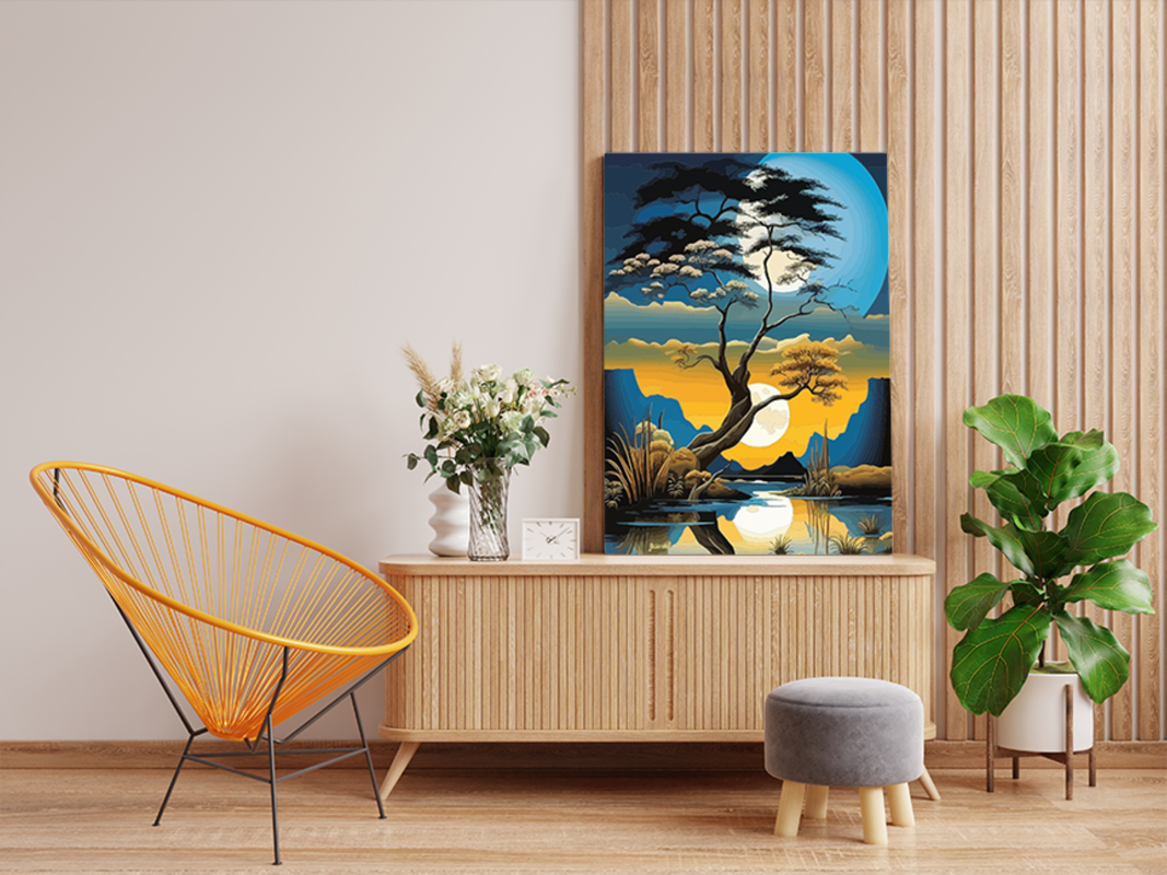 Dual Moon Reflections in Tranquil Waters Paint by Numbers Kit