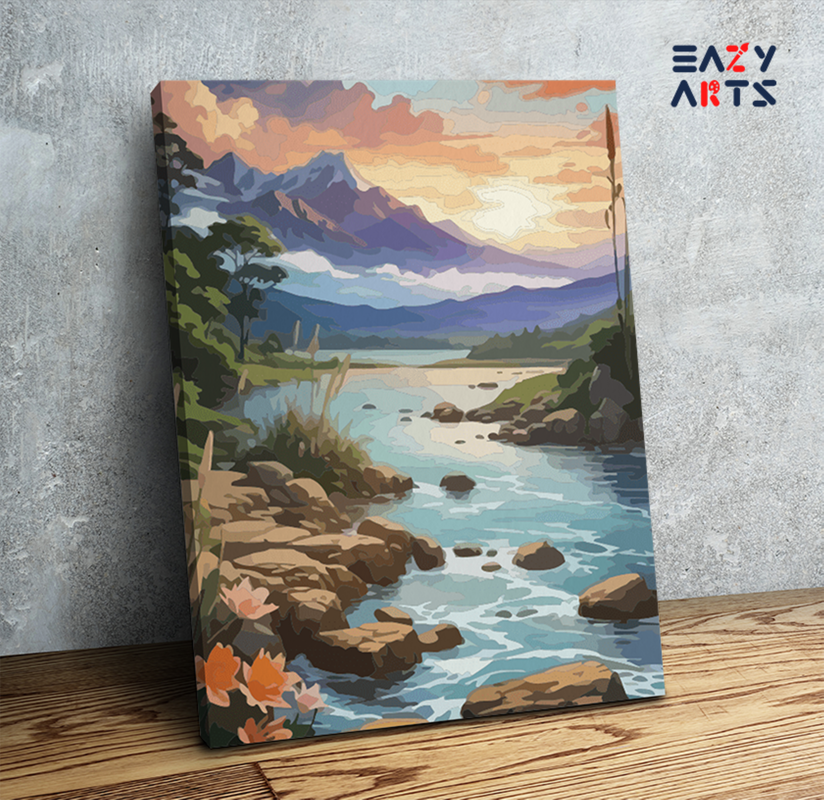 Mountain Stream at Sunset Paint by Numbers Kit