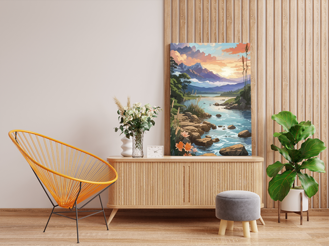 Mountain Stream at Sunset Paint by Numbers Kit