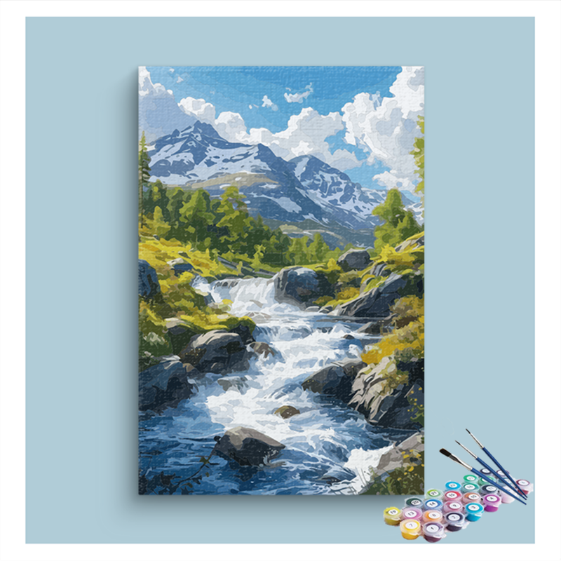 Cascading Mountain River Paint by Numbers Kit