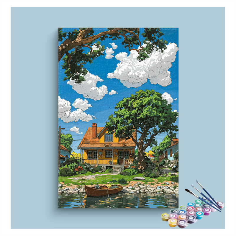 Sunny Cottage by the Lake Paint by Numbers Kit