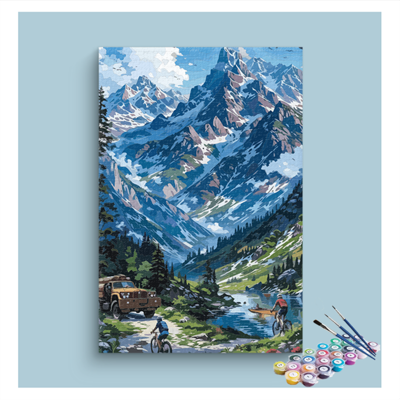Mountain Adventure with Cyclists Paint by Numbers Kit
