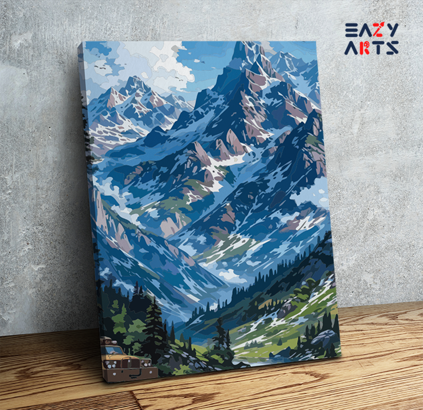 Mountain Adventure with Cyclists Paint by Numbers Kit