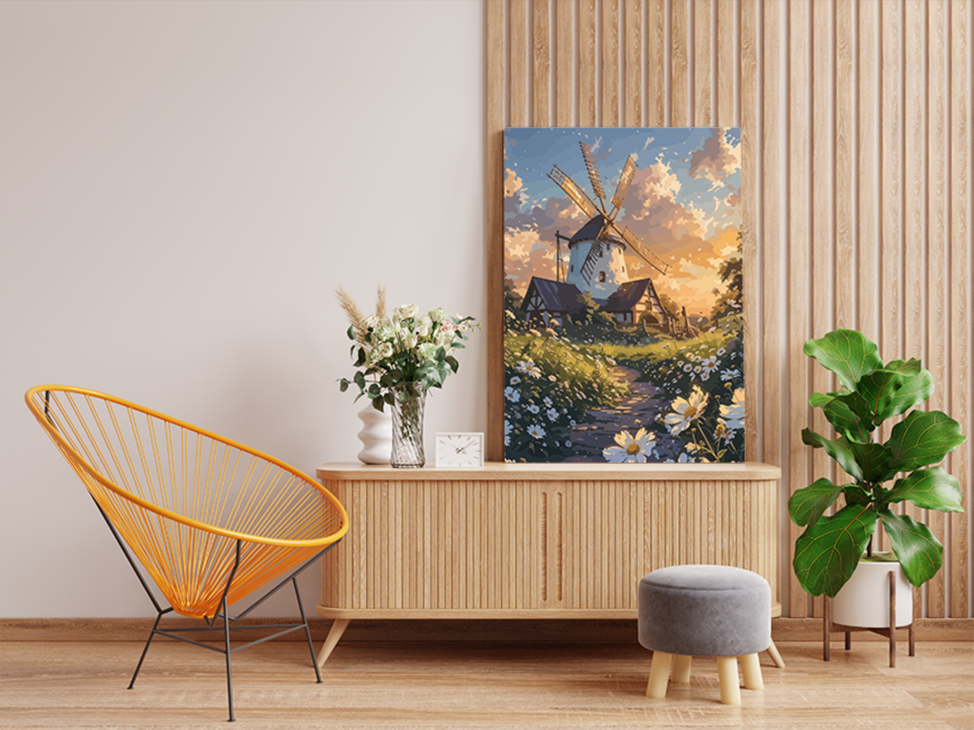 Charming Windmill at Sunset Paint by Numbers Kit