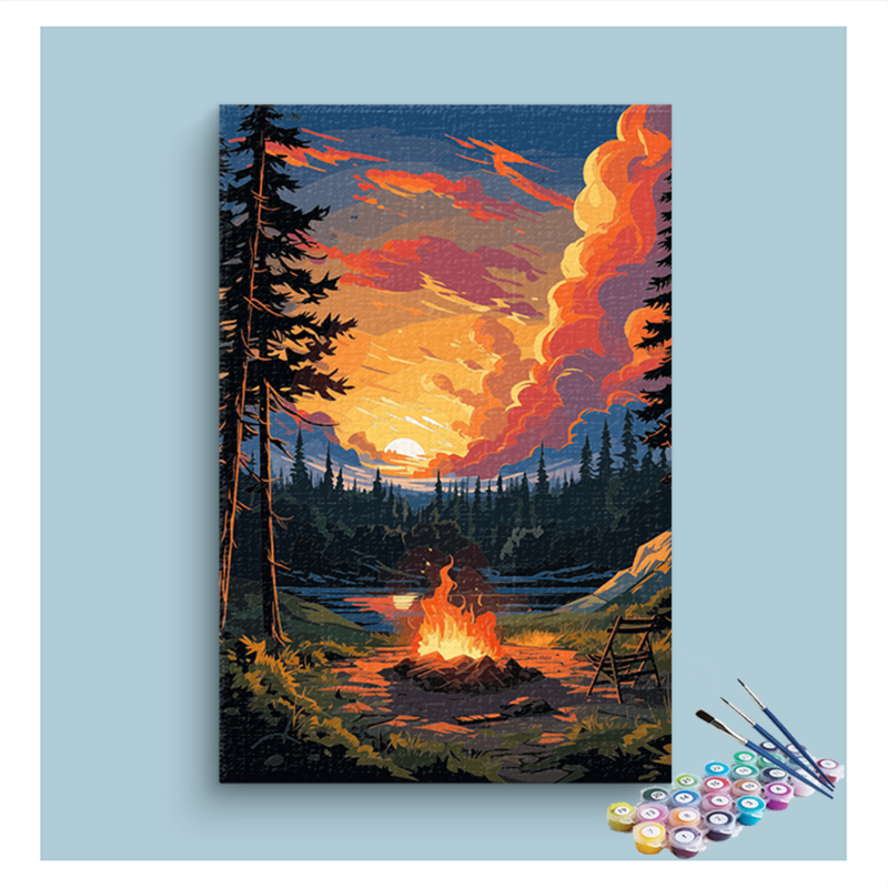 Sunset Campfire by the Lake Paint by Numbers Kit