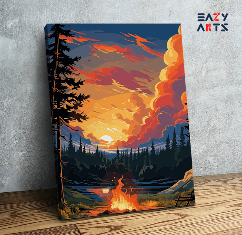 Sunset Campfire by the Lake Paint by Numbers Kit