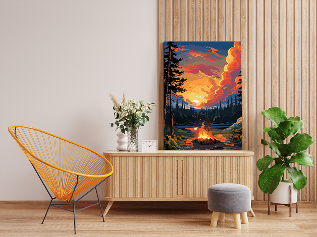 Sunset Campfire by the Lake Paint by Numbers Kit