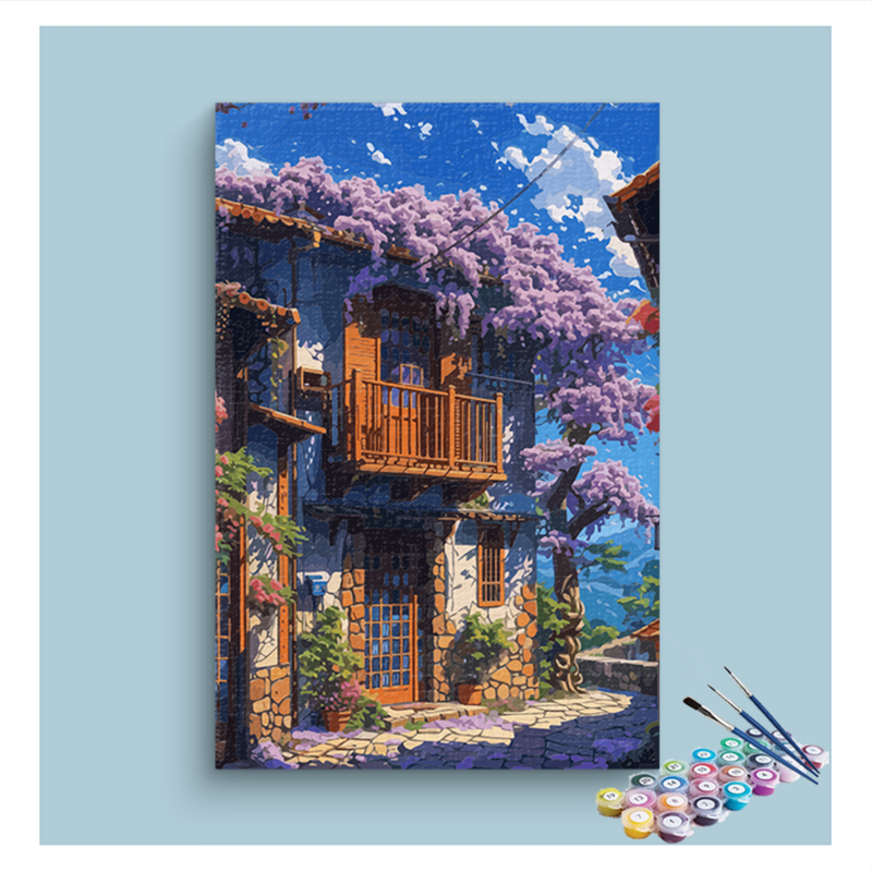 Charming Cottage with Wisteria Blooms Paint by Numbers Kit