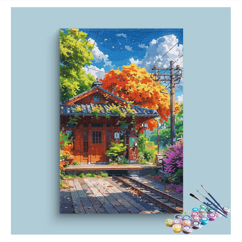 Autumn Train Station Retreat Paint by Numbers Kit