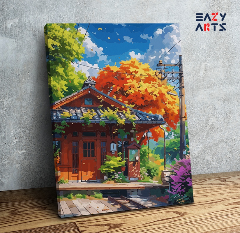 Autumn Train Station Retreat Paint by Numbers Kit