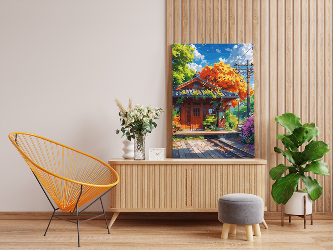 Autumn Train Station Retreat Paint by Numbers Kit