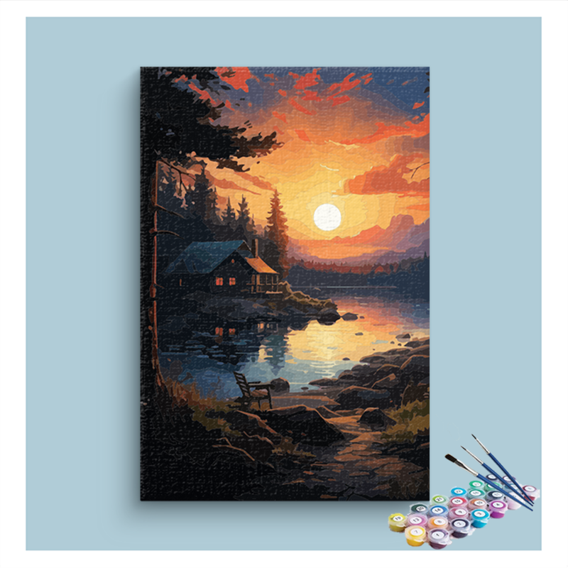 Sunset Serenity Cabin Paint by Numbers Kit