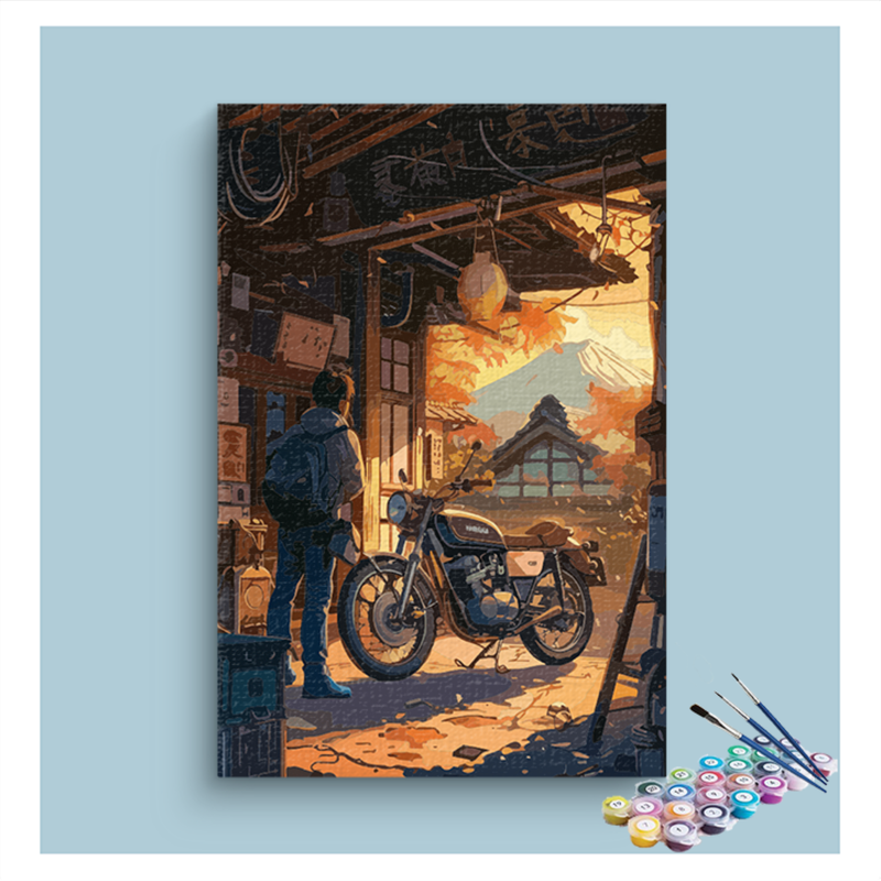 Morning Ride: Retro Motorcycle Paint by Numbers Kit