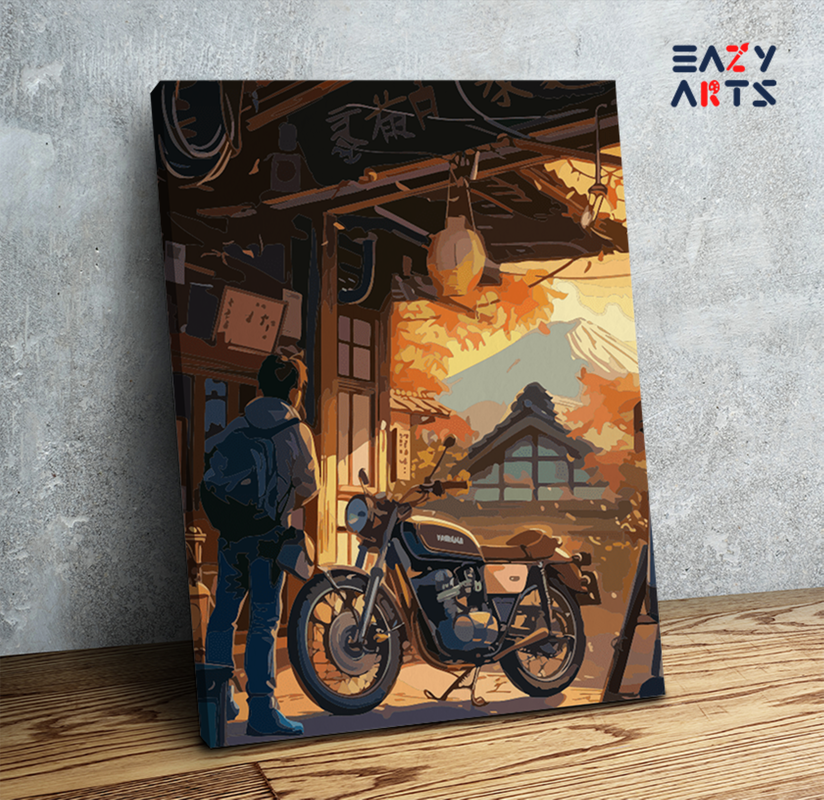 Morning Ride: Retro Motorcycle Paint by Numbers Kit