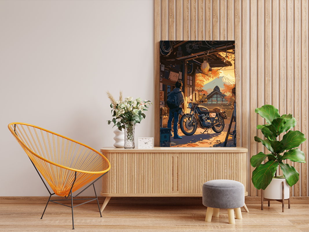 Morning Ride: Retro Motorcycle Paint by Numbers Kit