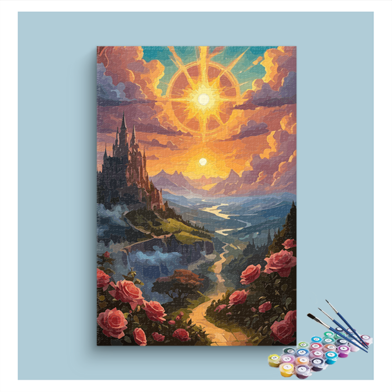 Sunset Castle on the Hills Paint by Numbers Kit