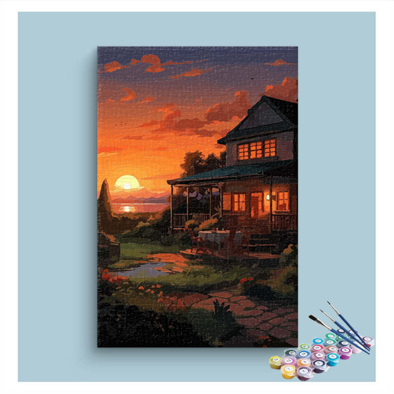 Sunset Cottage by the Sea Paint by Numbers Kit