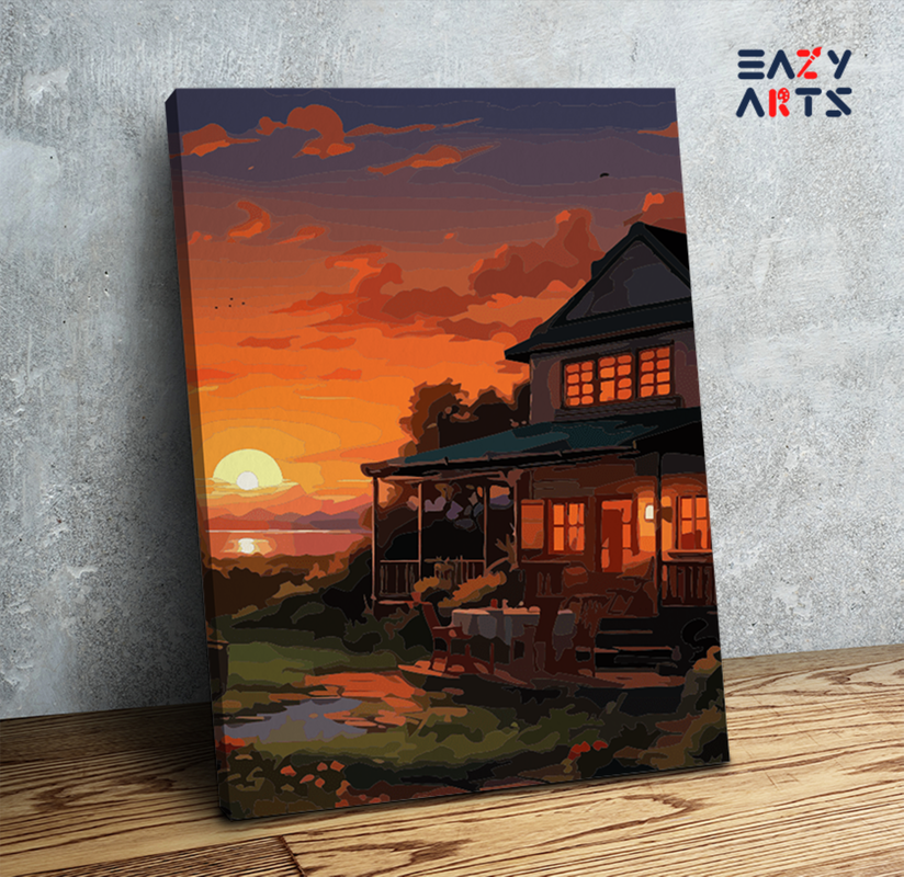 Sunset Cottage by the Sea Paint by Numbers Kit