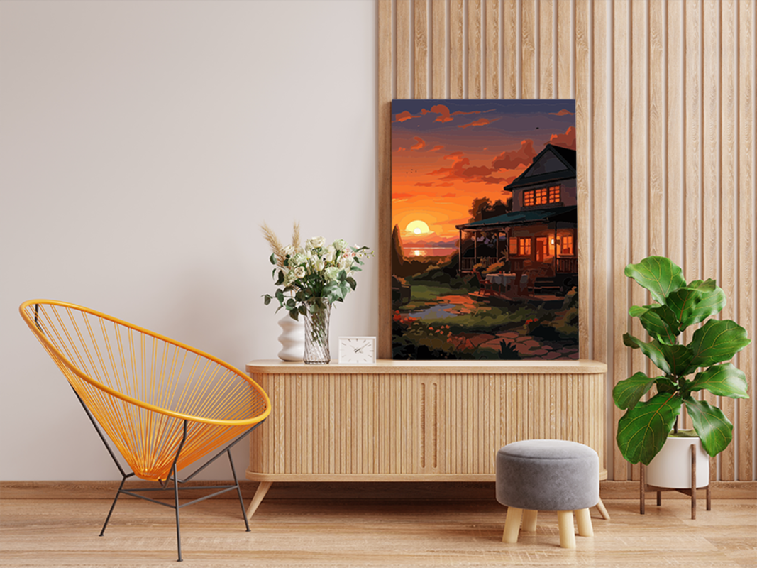 Sunset Cottage by the Sea Paint by Numbers Kit