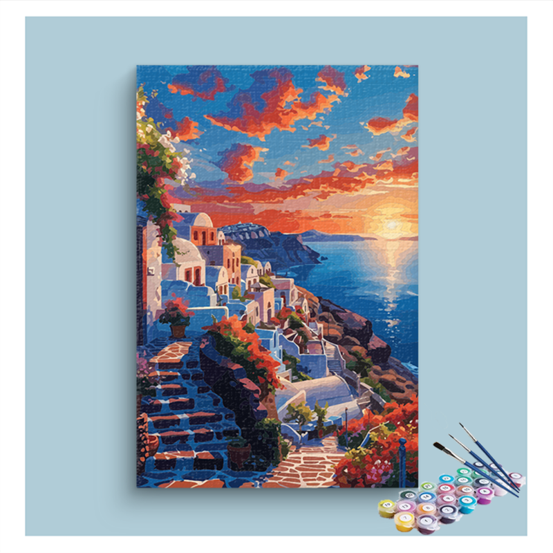 Sunset in Santorini Paint by Numbers Kit