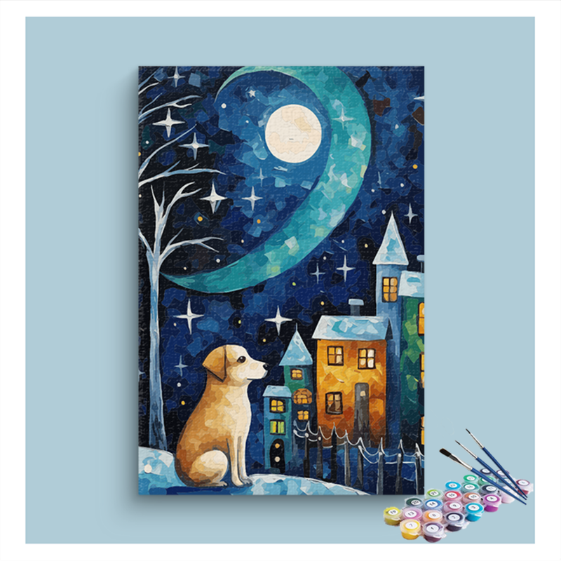 Starry Night Dog Paint by Numbers Kit