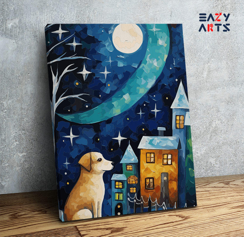Starry Night Dog Paint by Numbers Kit
