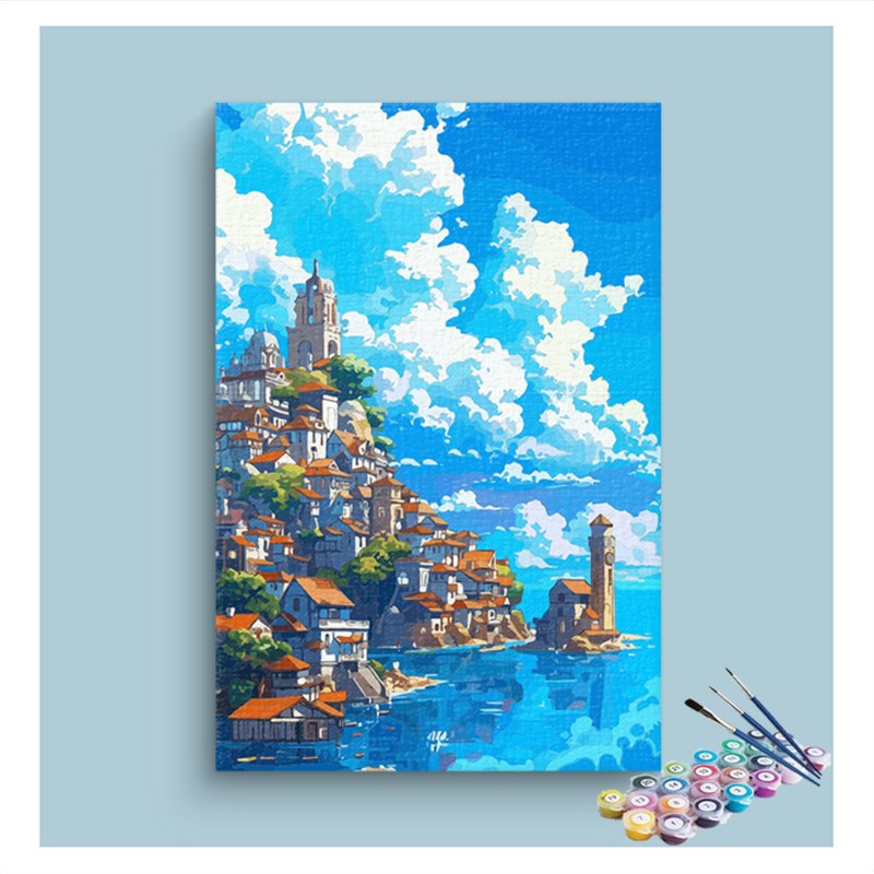 Seaside Mediterranean Village Paint by Numbers Kit