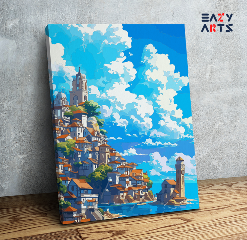 Seaside Mediterranean Village Paint by Numbers Kit