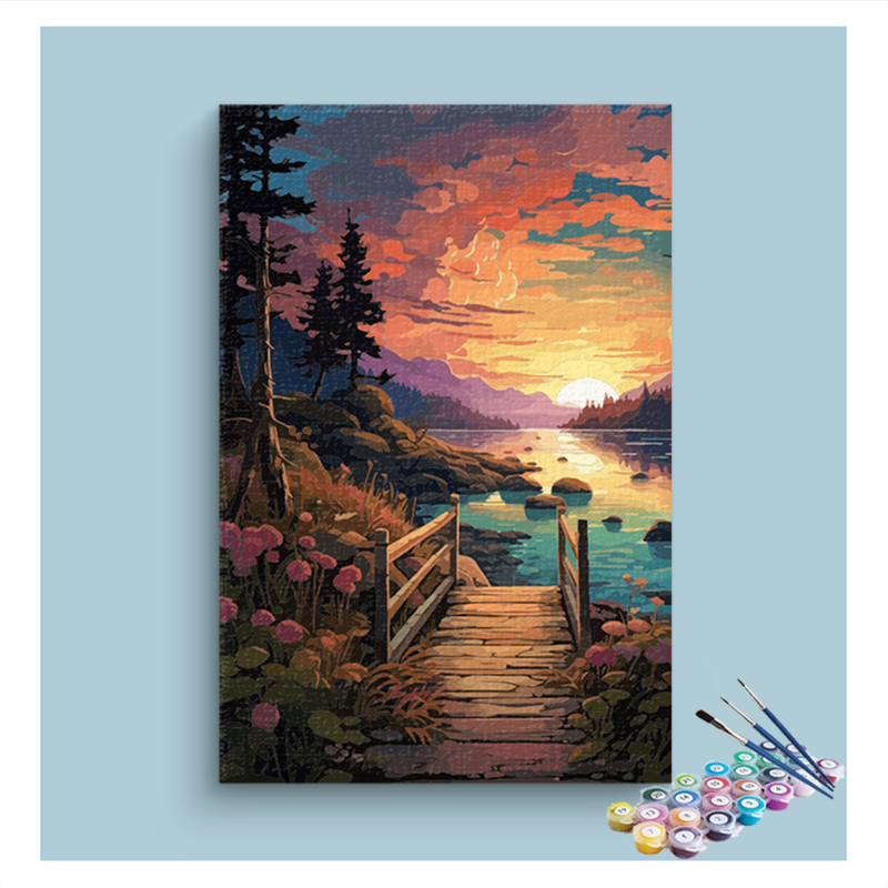 Serene Sunset Bridge Paint by Numbers Kit
