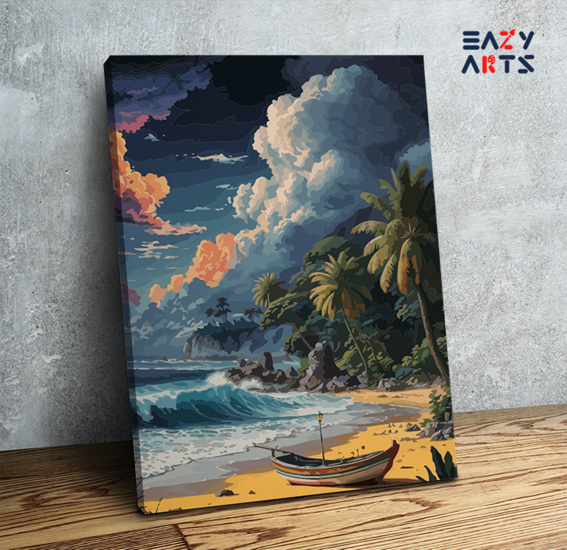 Tropical Beach with Boat Paint by Numbers Kit