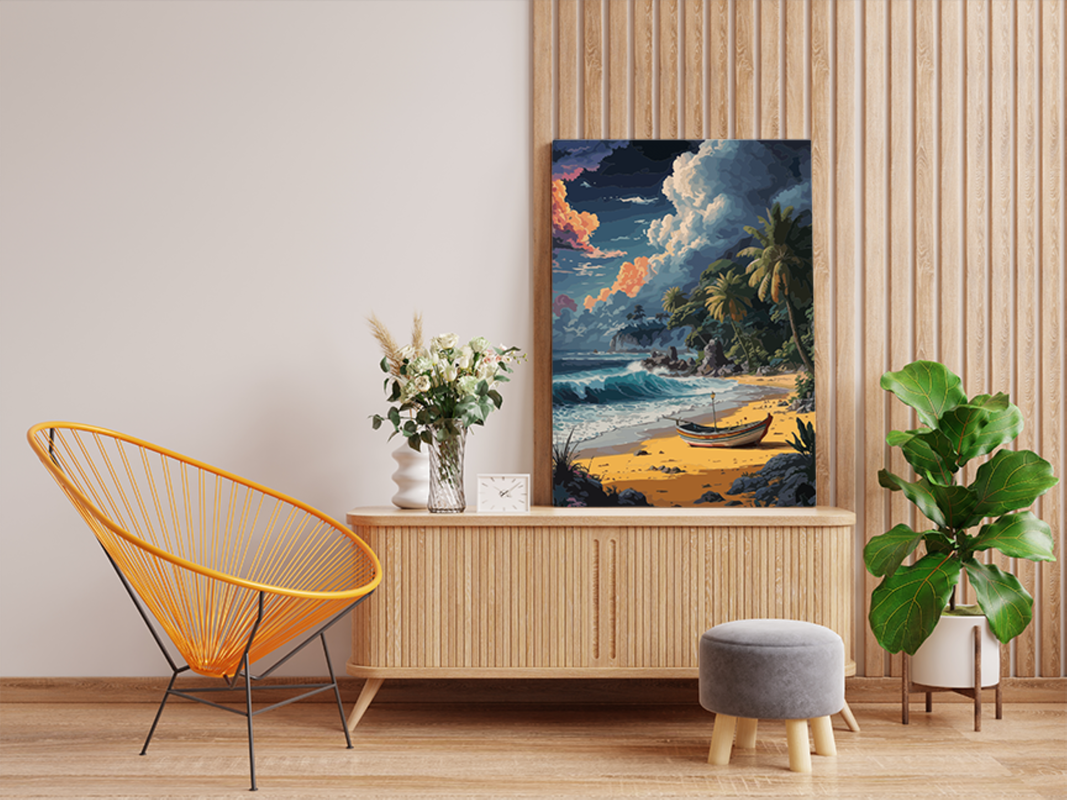 Tropical Beach with Boat Paint by Numbers Kit