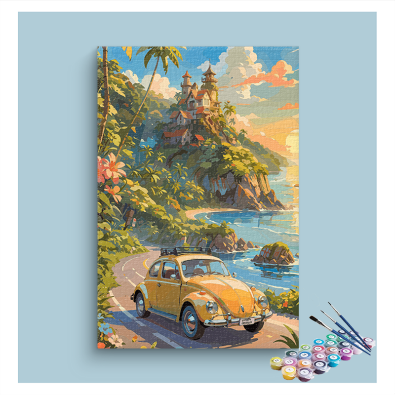 Coastal Drive with Vintage Car Paint by Numbers Kit