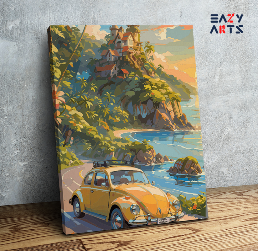 Coastal Drive with Vintage Car Paint by Numbers Kit
