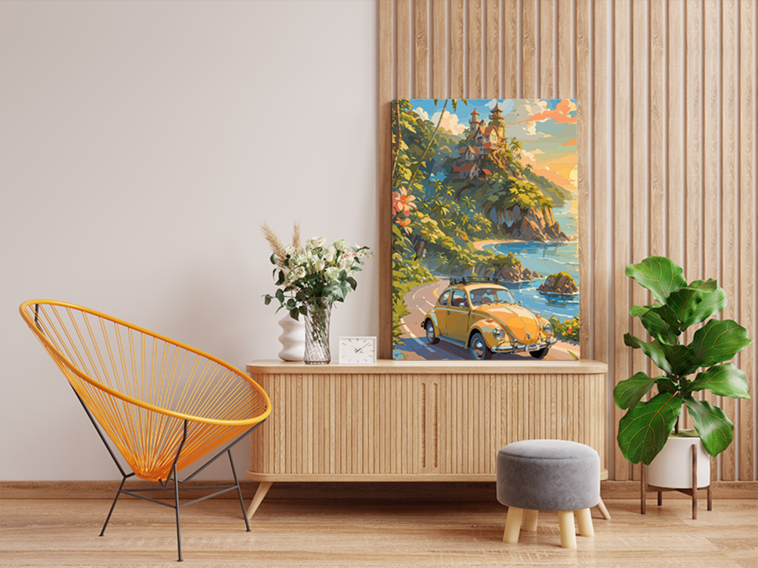 Coastal Drive with Vintage Car Paint by Numbers Kit