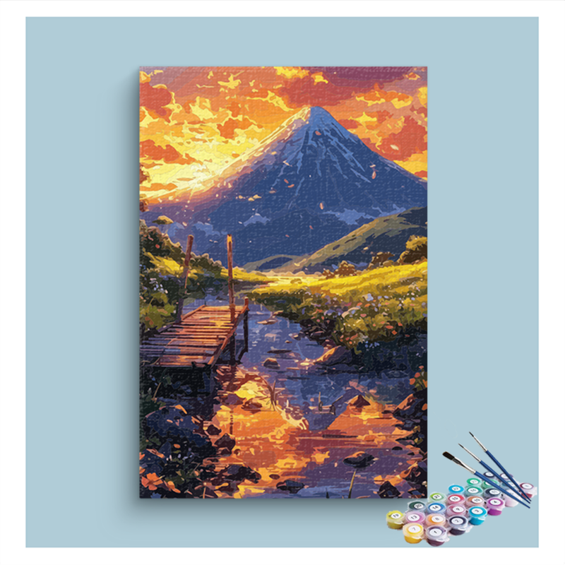 Golden Sunset by the Mountain Paint by Numbers Kit