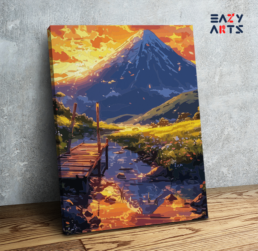 Golden Sunset by the Mountain Paint by Numbers Kit