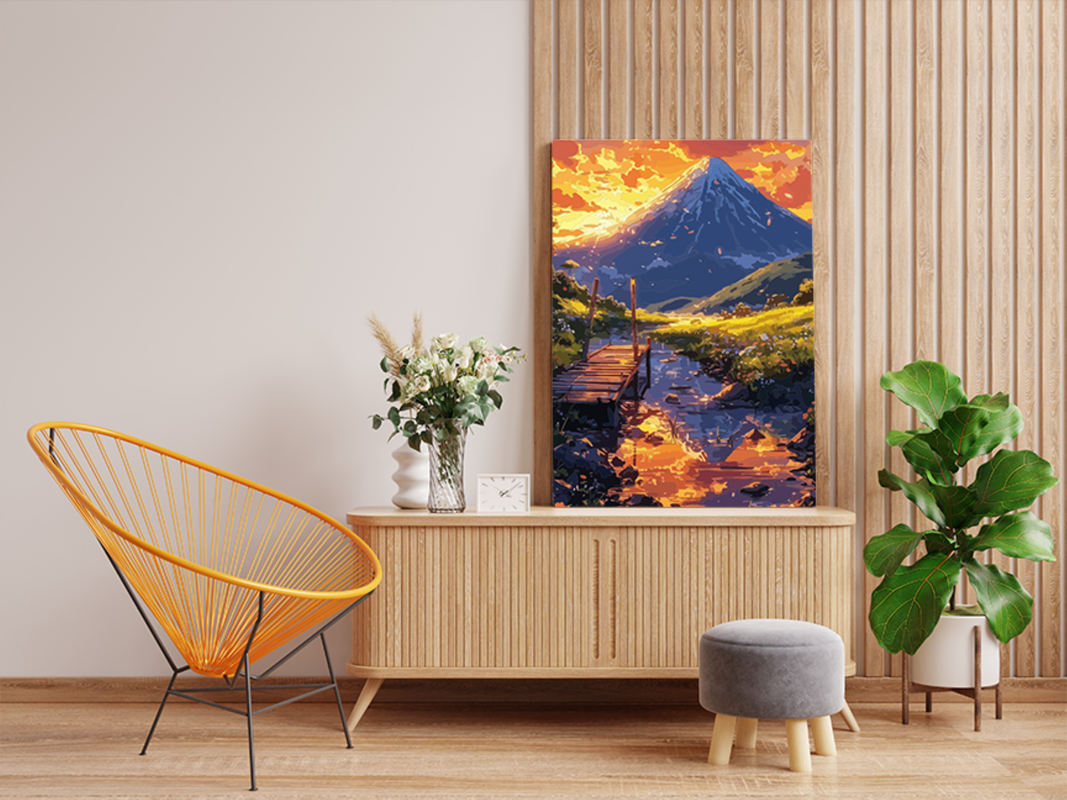Golden Sunset by the Mountain Paint by Numbers Kit