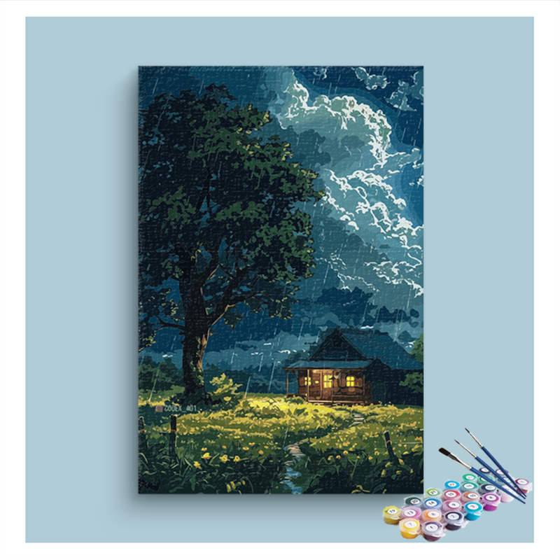 Stormy Night Cabin Paint by Numbers Kit