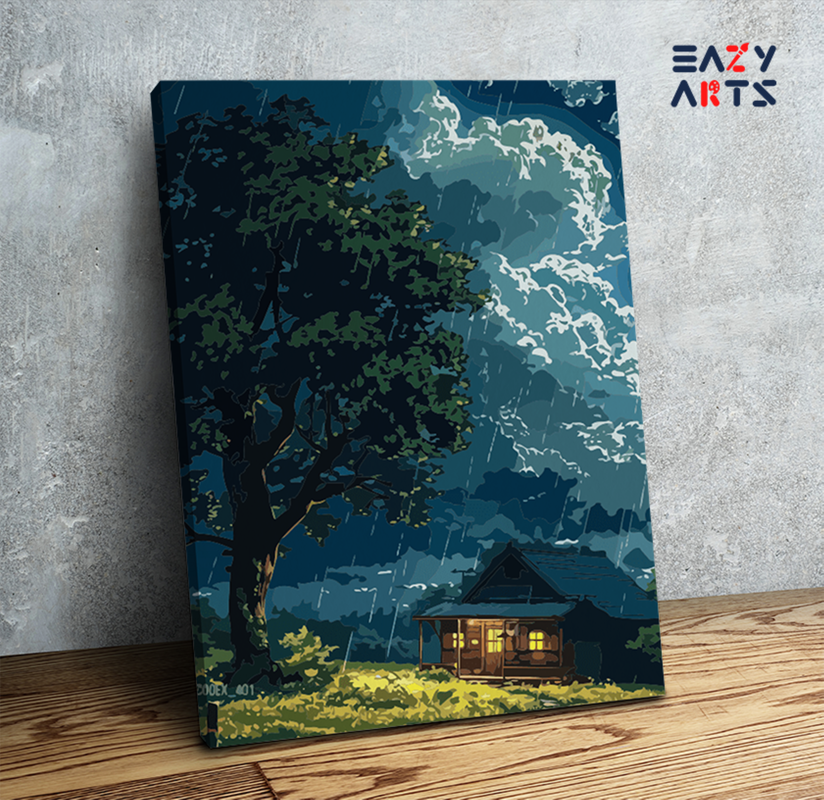 Stormy Night Cabin Paint by Numbers Kit