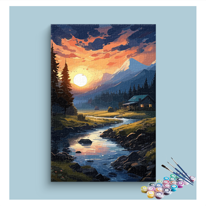 Mountain Sunset River Paint by Numbers Kit